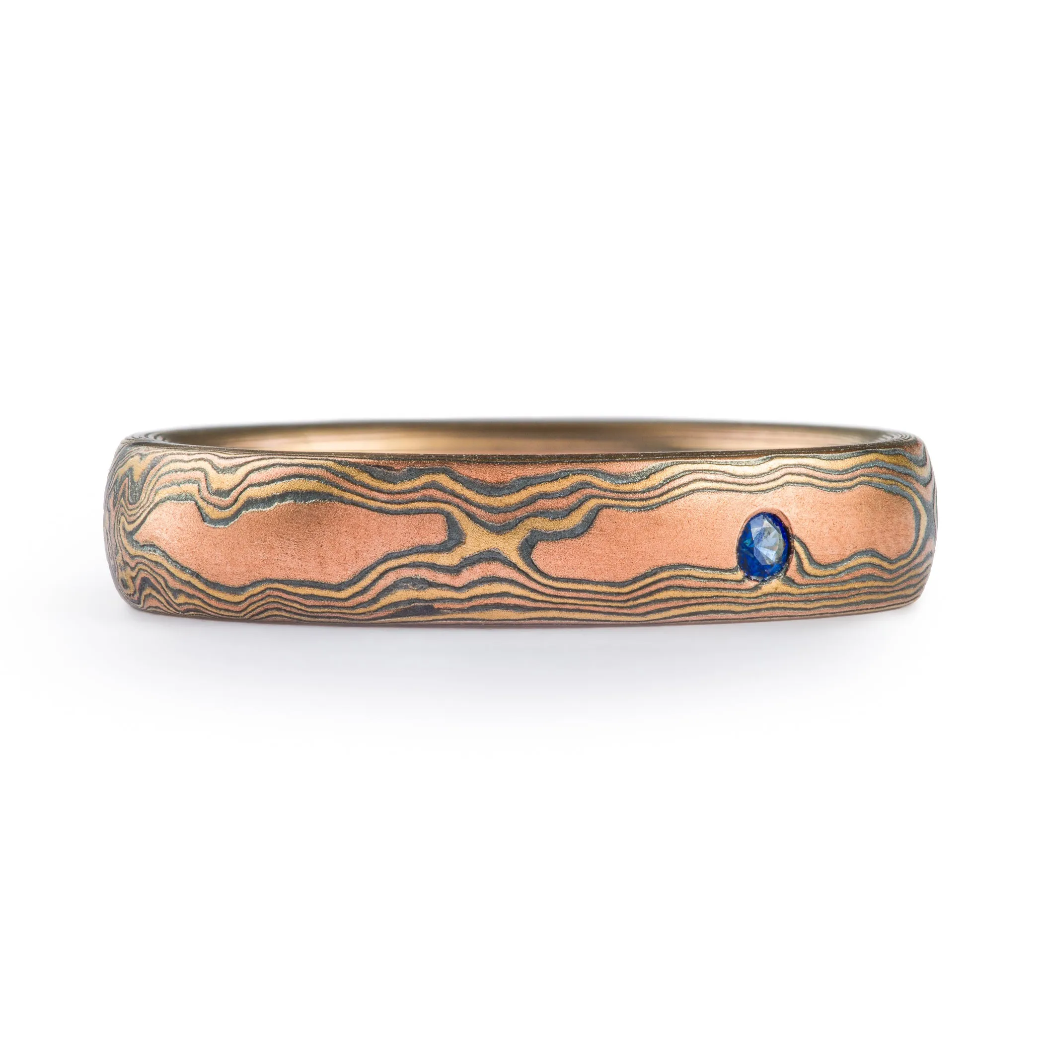 Organic Ring or Wedding Band in Woodgrain Pattern and Fire Palette