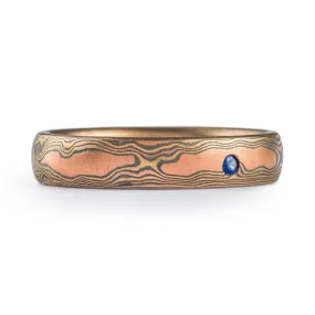 Organic Ring or Wedding Band in Woodgrain Pattern and Fire Palette