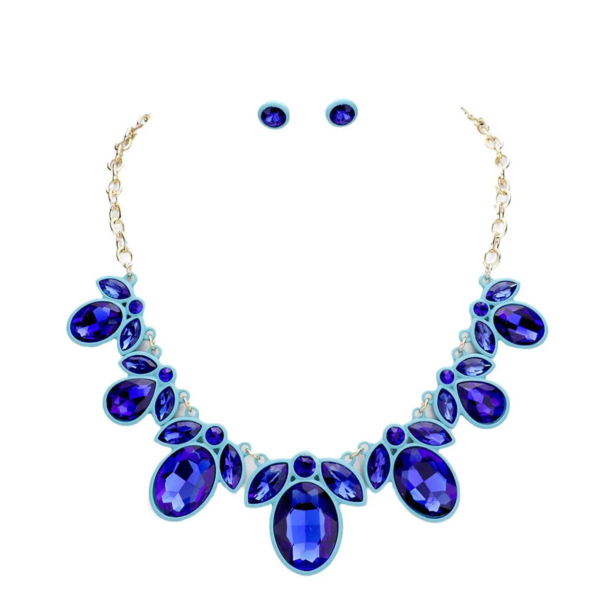 Oval Marquise Glass Crystal Collar Necklace