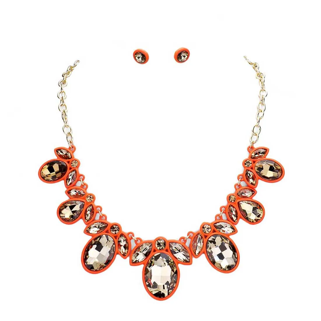 Oval Marquise Glass Crystal Collar Necklace