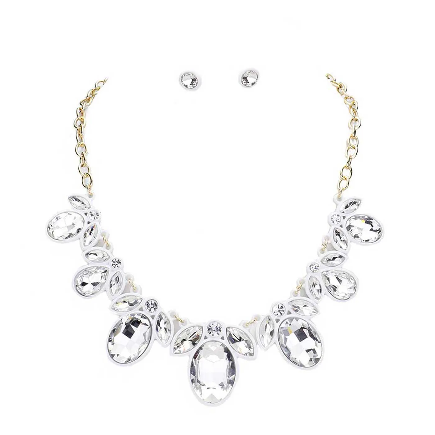 Oval Marquise Glass Crystal Collar Necklace