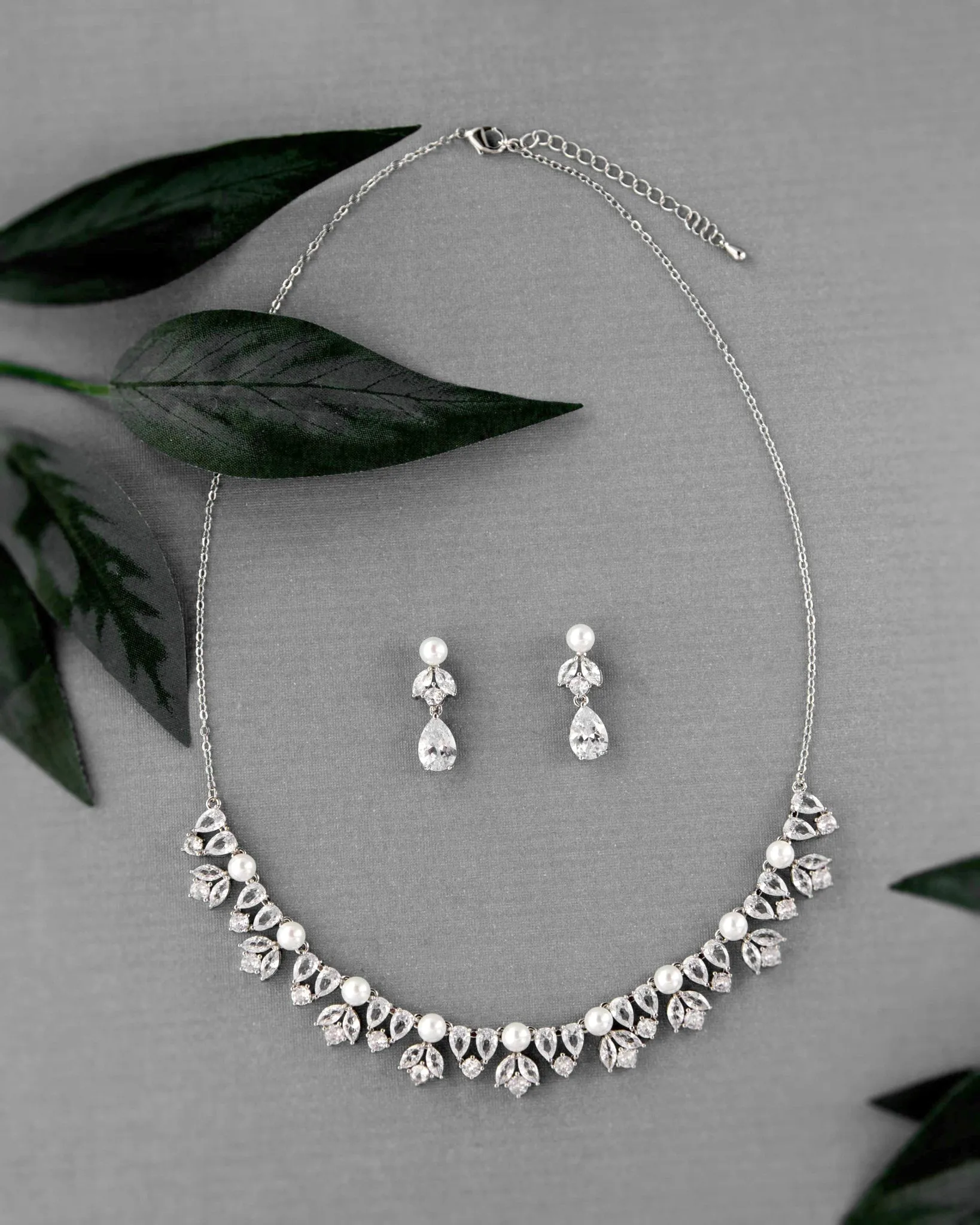 Pearl and CZ Wedding Necklace and Earrings