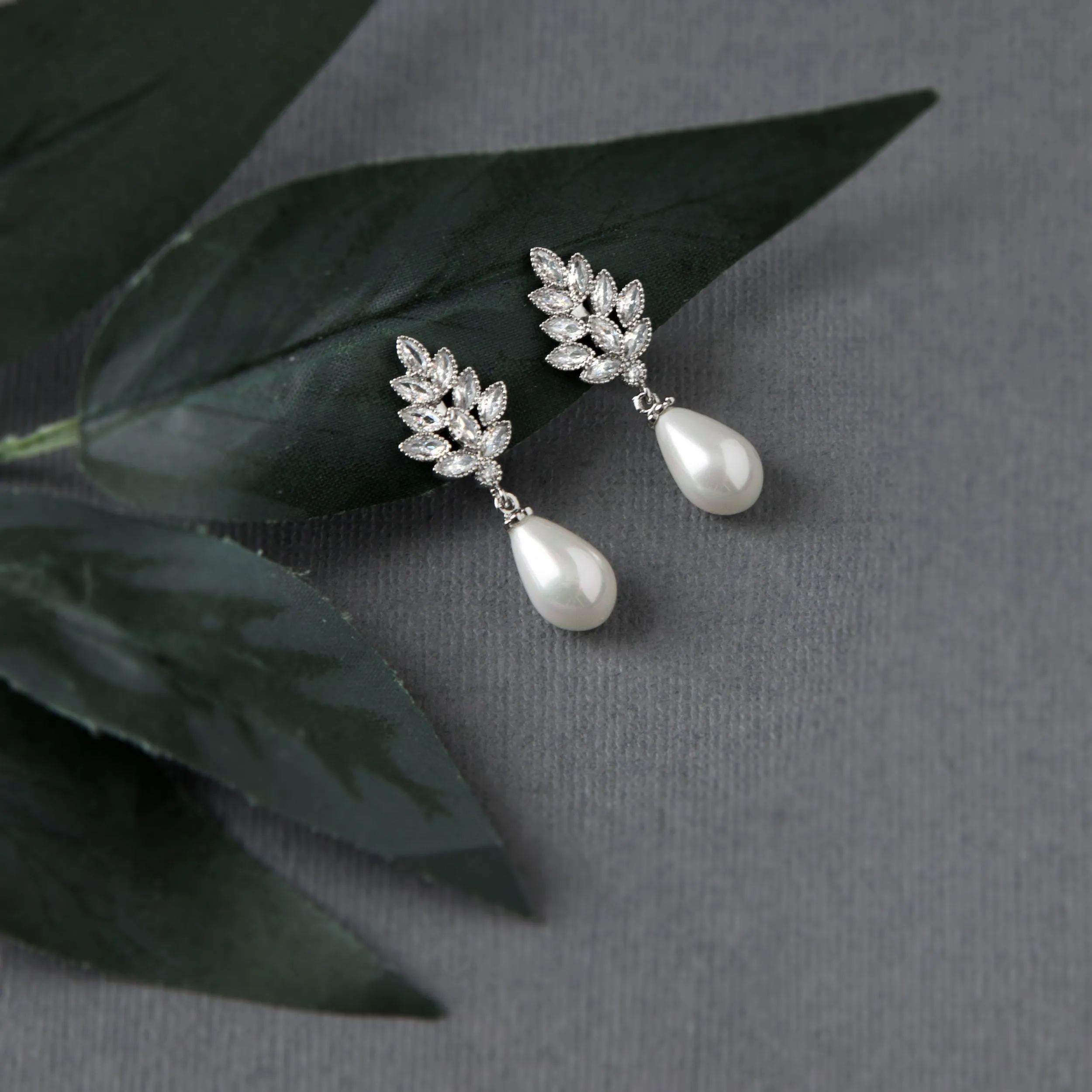 Pearl Drop CZ Clip-On Earrings