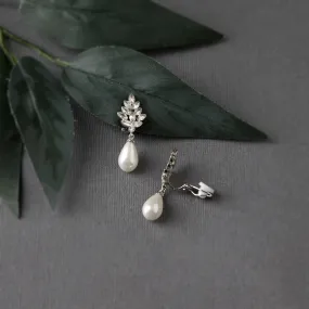 Pearl Drop CZ Clip-On Earrings