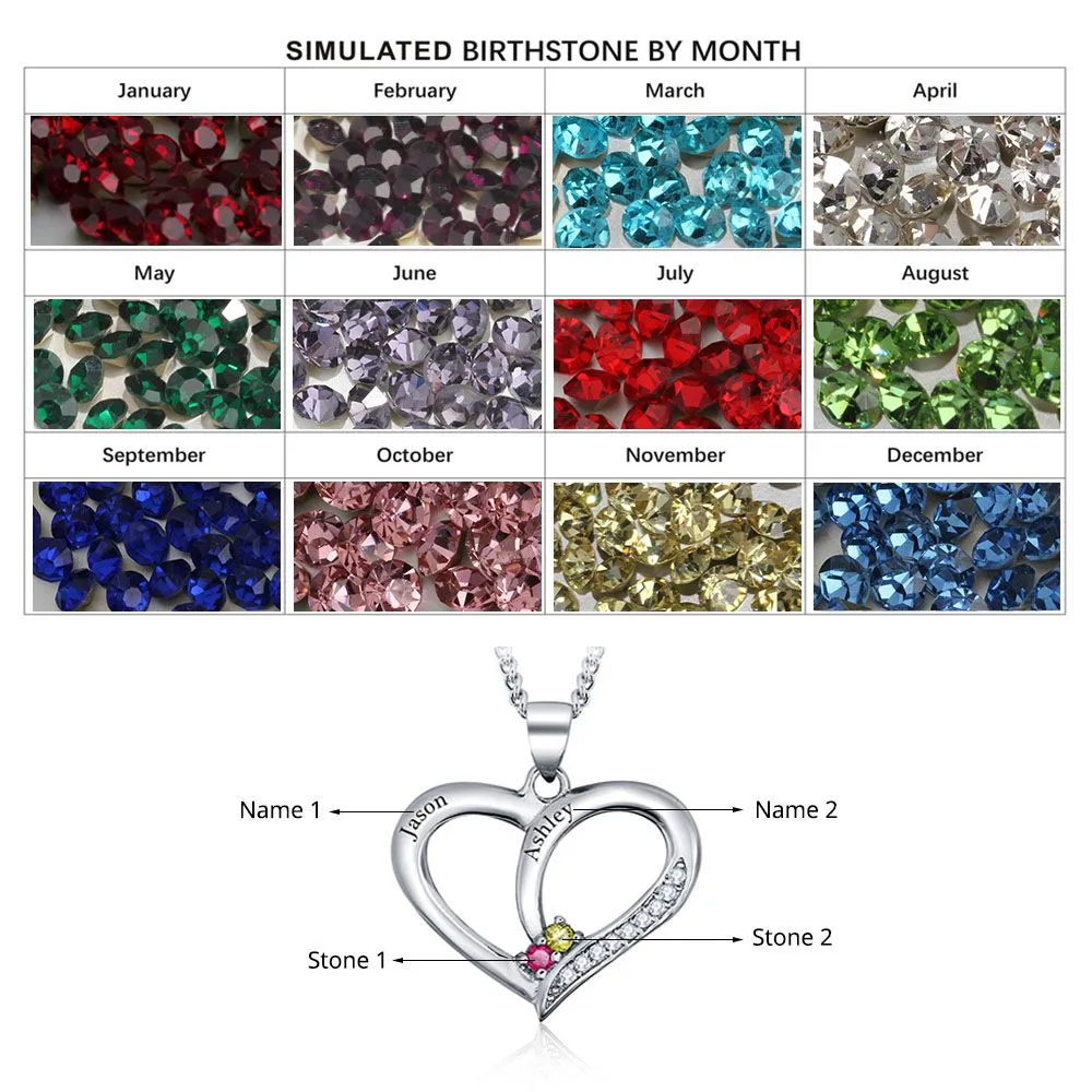 Personalized 2 Birthstone True Hearts Mothers Necklace