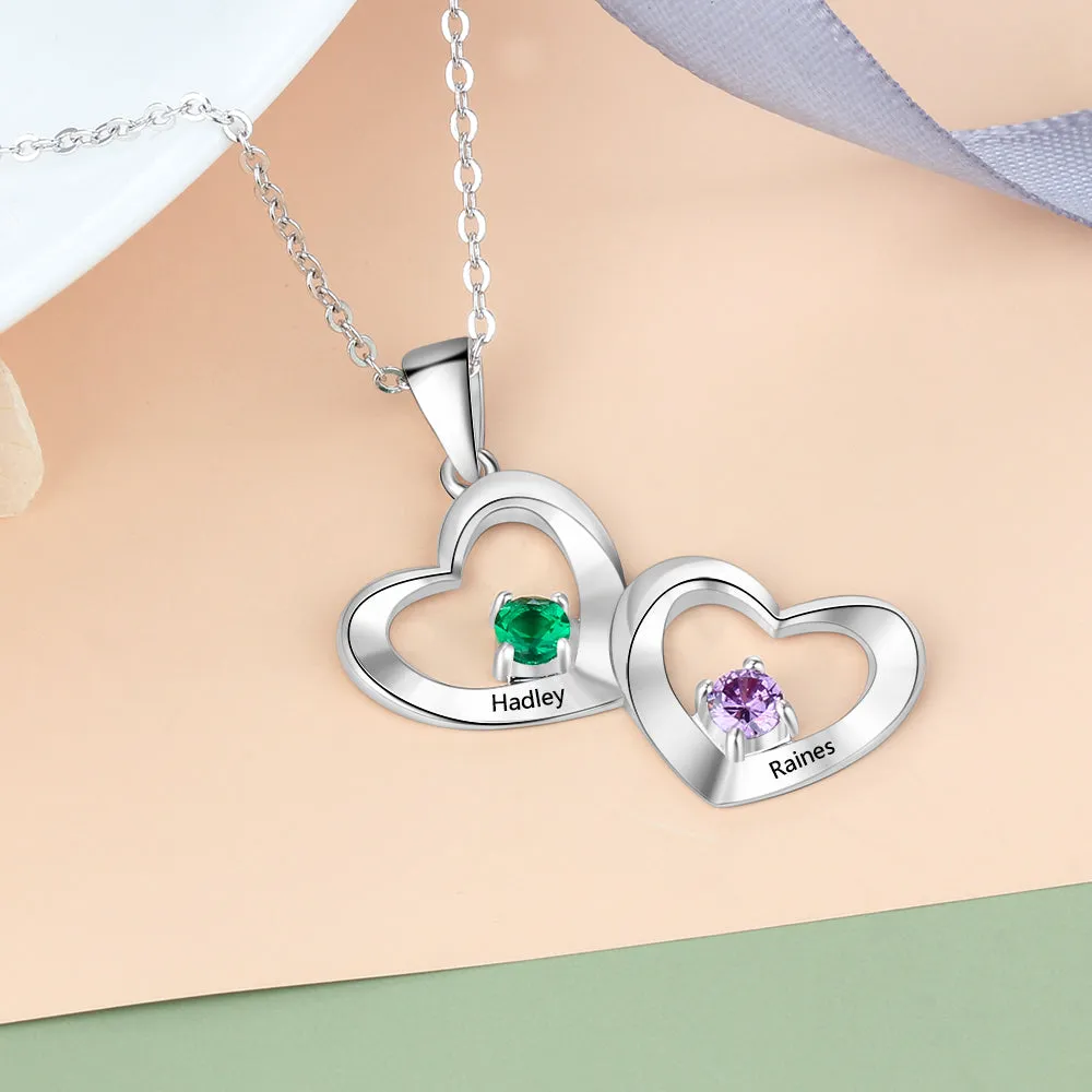 Personalized Mother's Ring 2 Birthstones 2 Hearts 2 Engraved Names