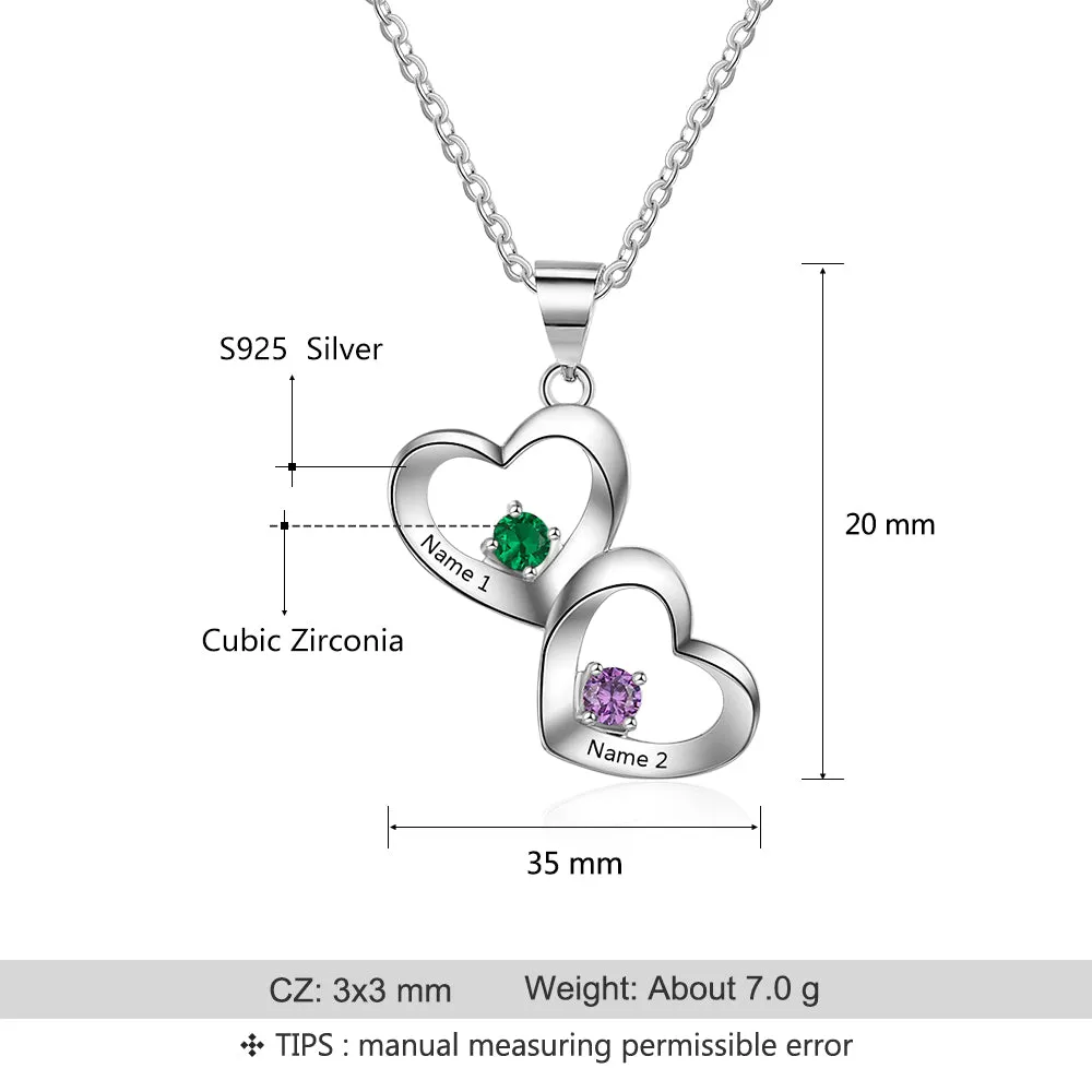 Personalized Mother's Ring 2 Birthstones 2 Hearts 2 Engraved Names