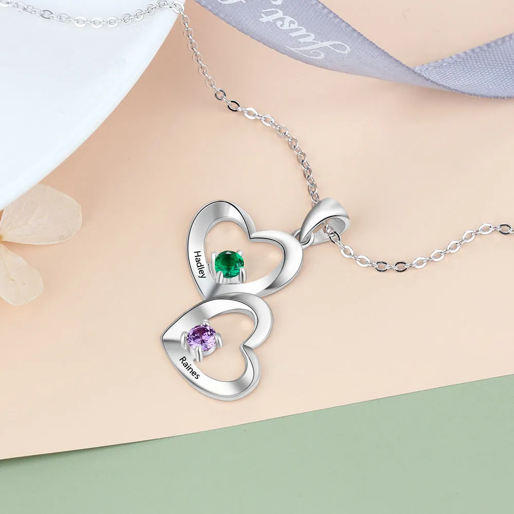 Personalized Mother's Ring 2 Birthstones 2 Hearts 2 Engraved Names