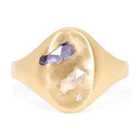 Pink & Purple Peek a Boo Signet Ring - Size 7.5 - 11592