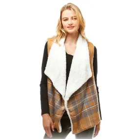 Plaid Faux Fur Lining and Pocket Vest