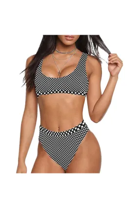 Polka Dot Sport Top & High-Waist Bikini Swimsuit