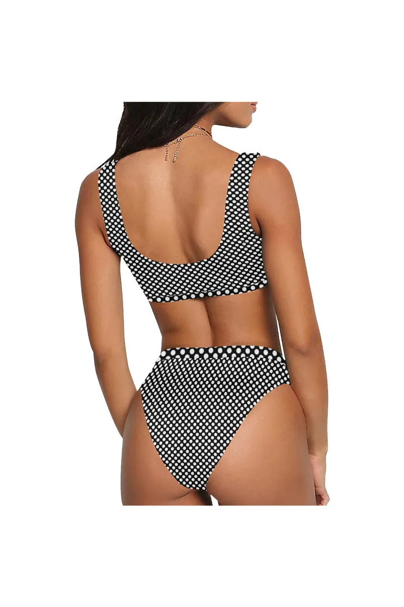 Polka Dot Sport Top & High-Waist Bikini Swimsuit