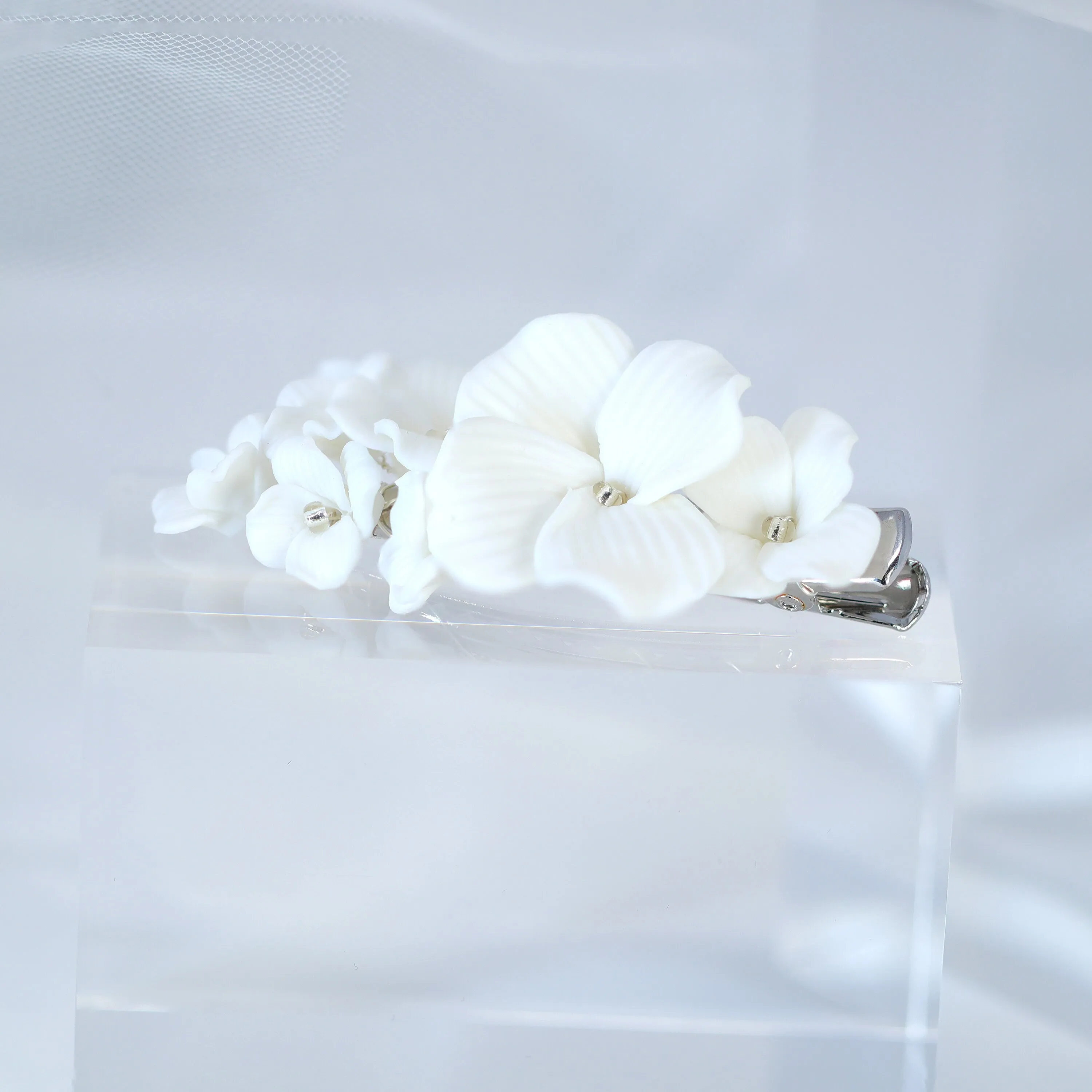 Porcelain White Floral Under Waterfall Blossom Bridal Hair Clip , Bridal Hair Accessories, Bridesmaid Gift, Wedding Accessory.