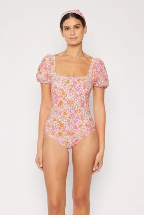 Puff Sleeve Floral Swimsuit