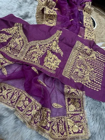 Purple Refined Organza Silk Rich Designer Saree