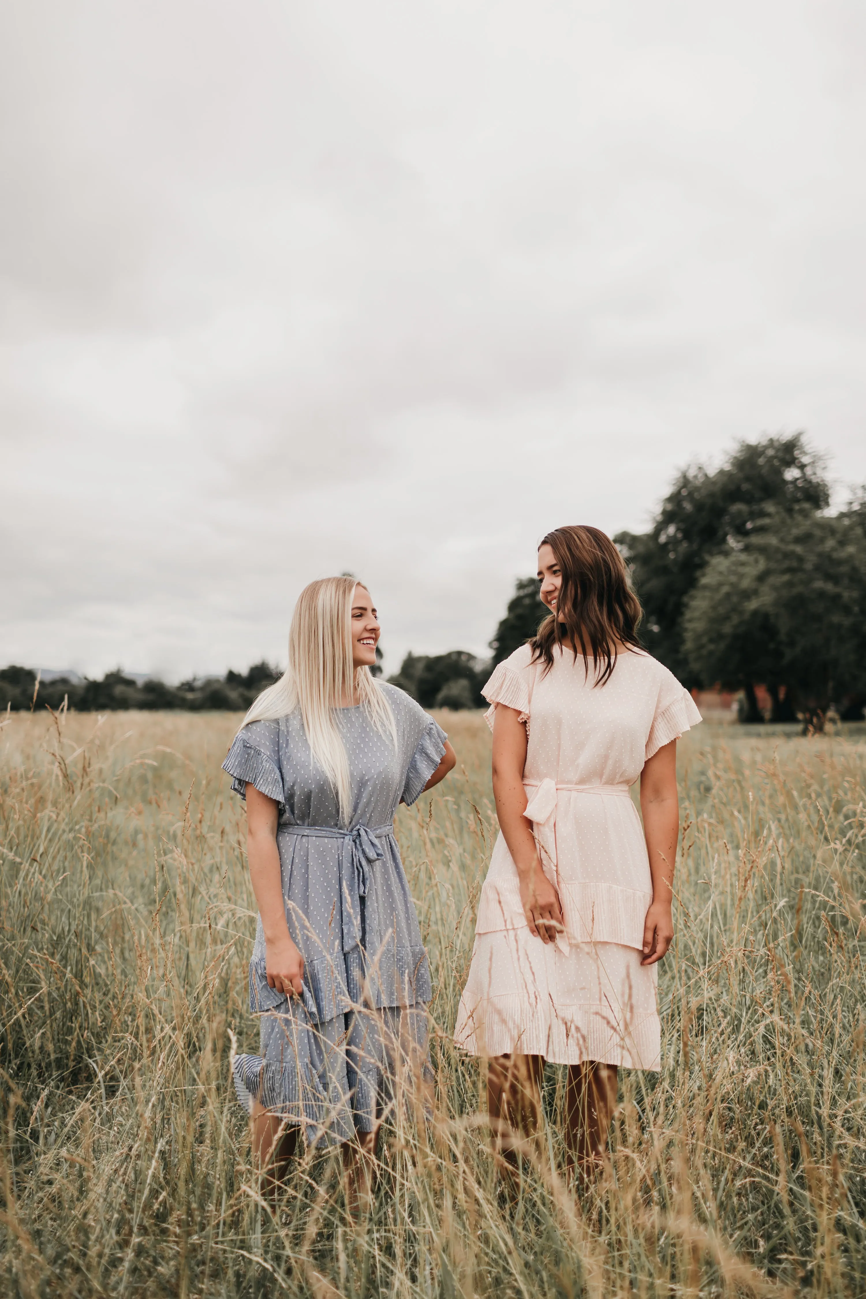 Quinn Pleated Dot Dress in Sky Blue