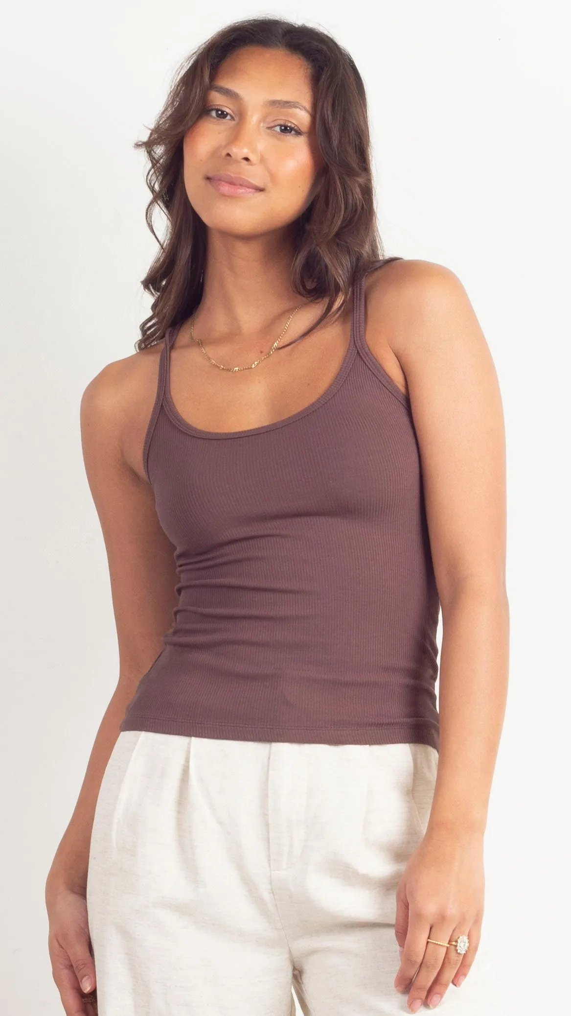 Racerback Micro Rib Tank - Brown