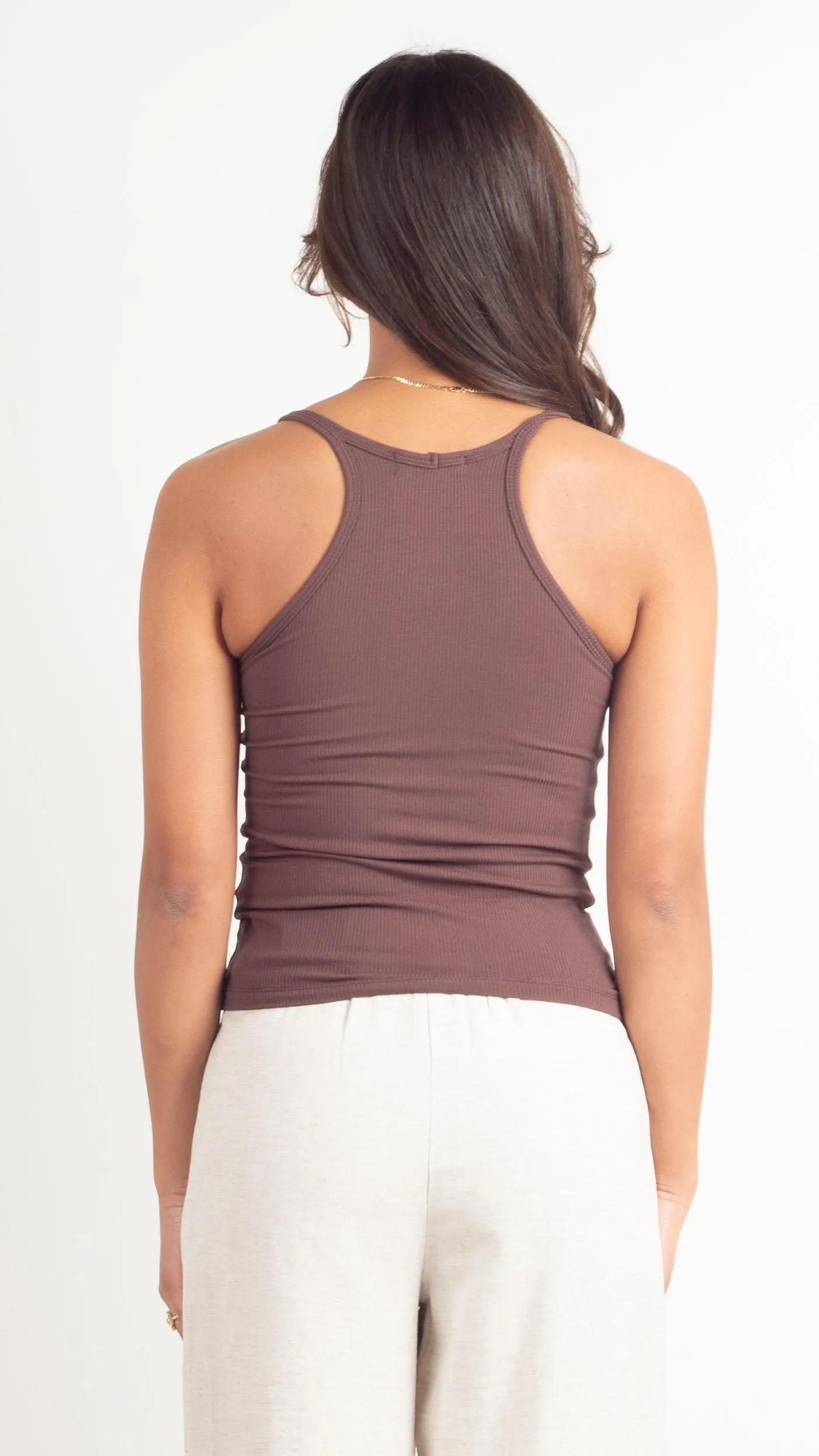 Racerback Micro Rib Tank - Brown