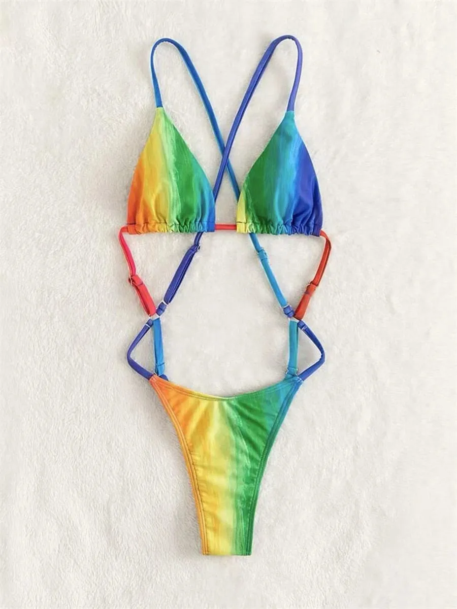 Rainbow Delight Sexy Micro One Piece G-String Tanga-Badeanzug