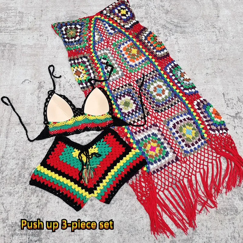 Rainbow Harmony Bohemian Häkel-Bikini-Set