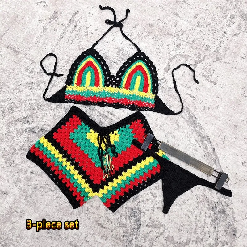 Rainbow Harmony Bohemian Häkel-Bikini-Set