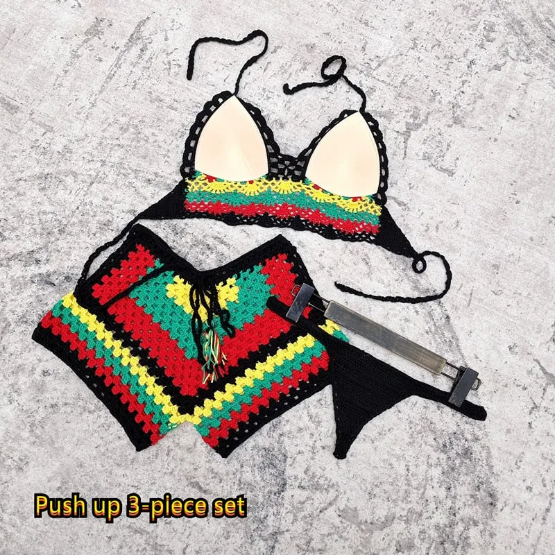 Rainbow Harmony Bohemian Häkel-Bikini-Set