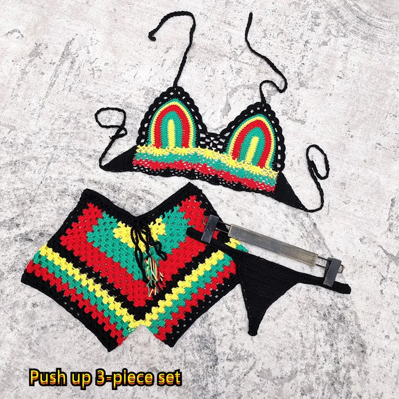 Rainbow Harmony Bohemian Häkel-Bikini-Set