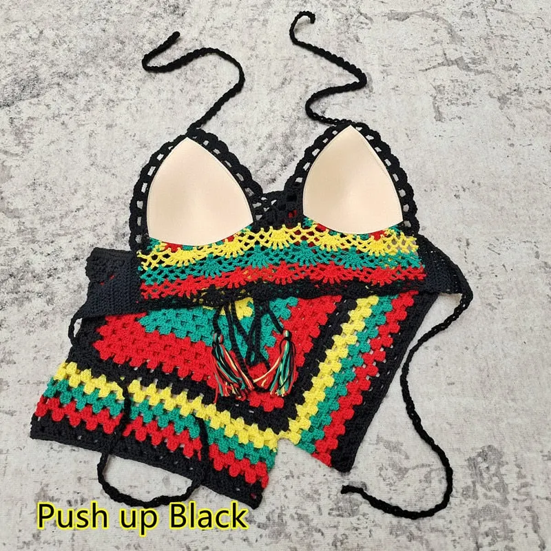 Rainbow Harmony Bohemian Häkel-Bikini-Set