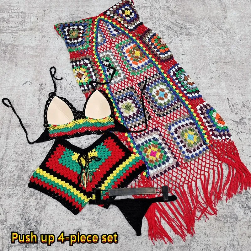 Rainbow Harmony Bohemian Häkel-Bikini-Set