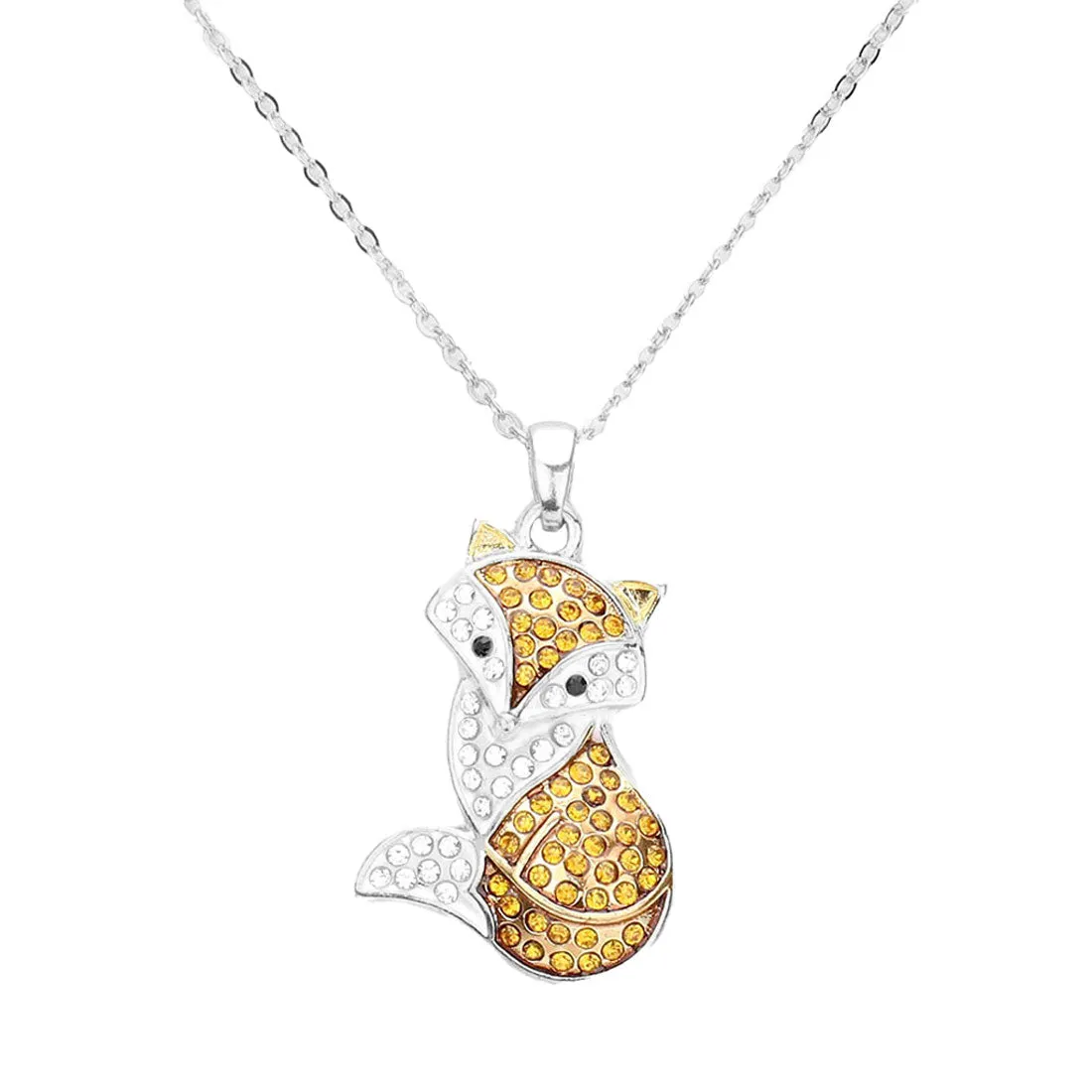 Rhinestone Embellished Fox Pendant Necklace