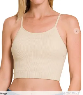 Ribbed Seamless Cropped Cami with Bra Pads