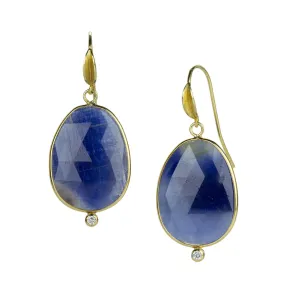 Rose Cut Blue Sapphire Slice Earrings