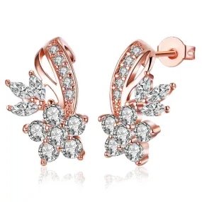 Rose Gold CZ flower Styled Huggie Hoop Earring