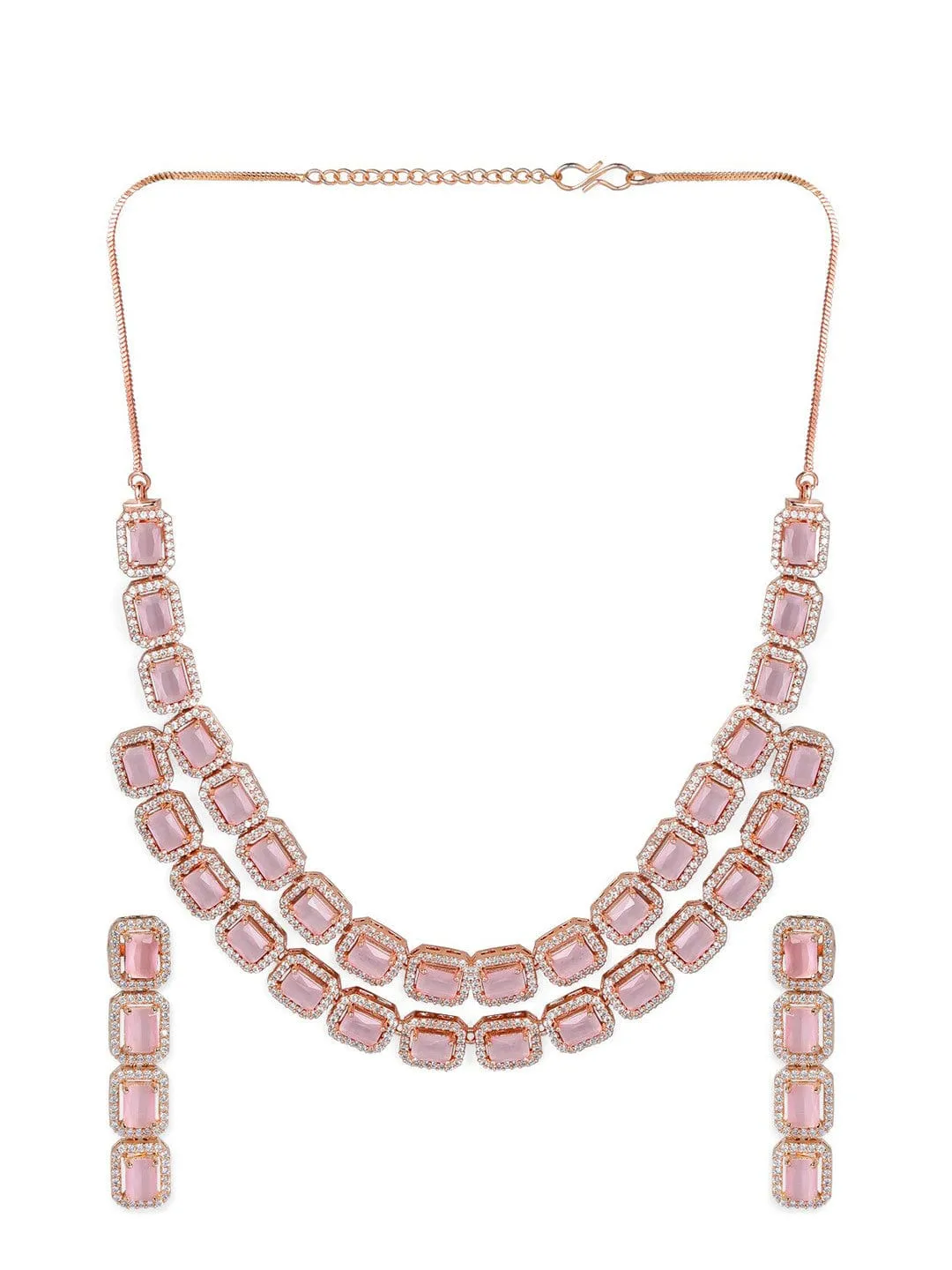 Rubans Rose Gold Pink Gemstone Studded Elegant Necklace Set