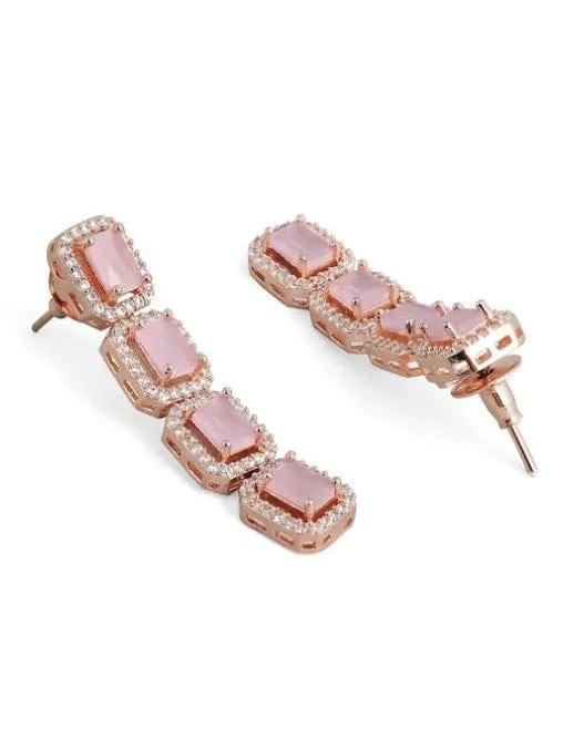 Rubans Rose Gold Pink Gemstone Studded Elegant Necklace Set