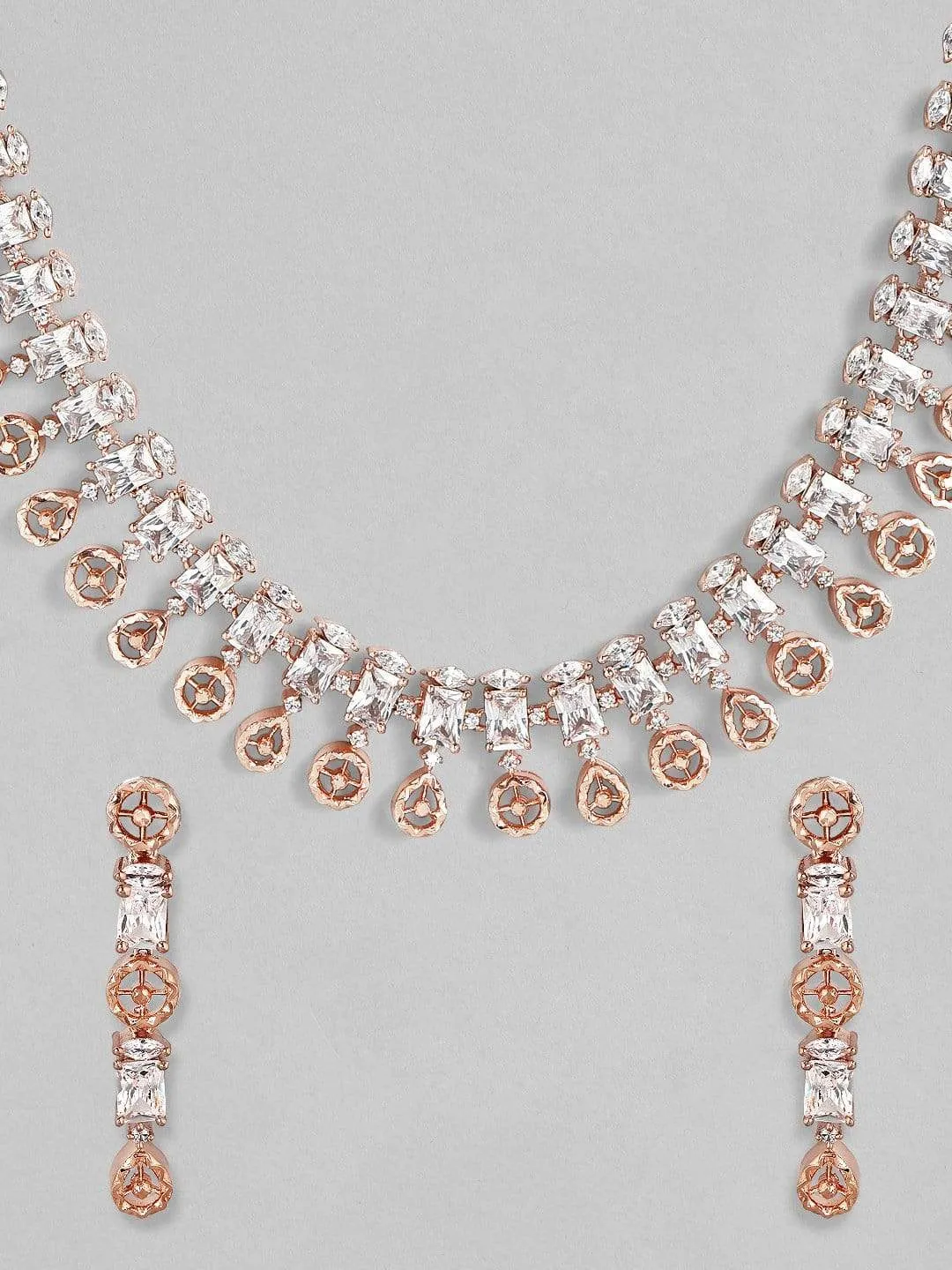 Rubans Zircon Studded Handcrafted Rose Gold Plated Statement Necklace Set