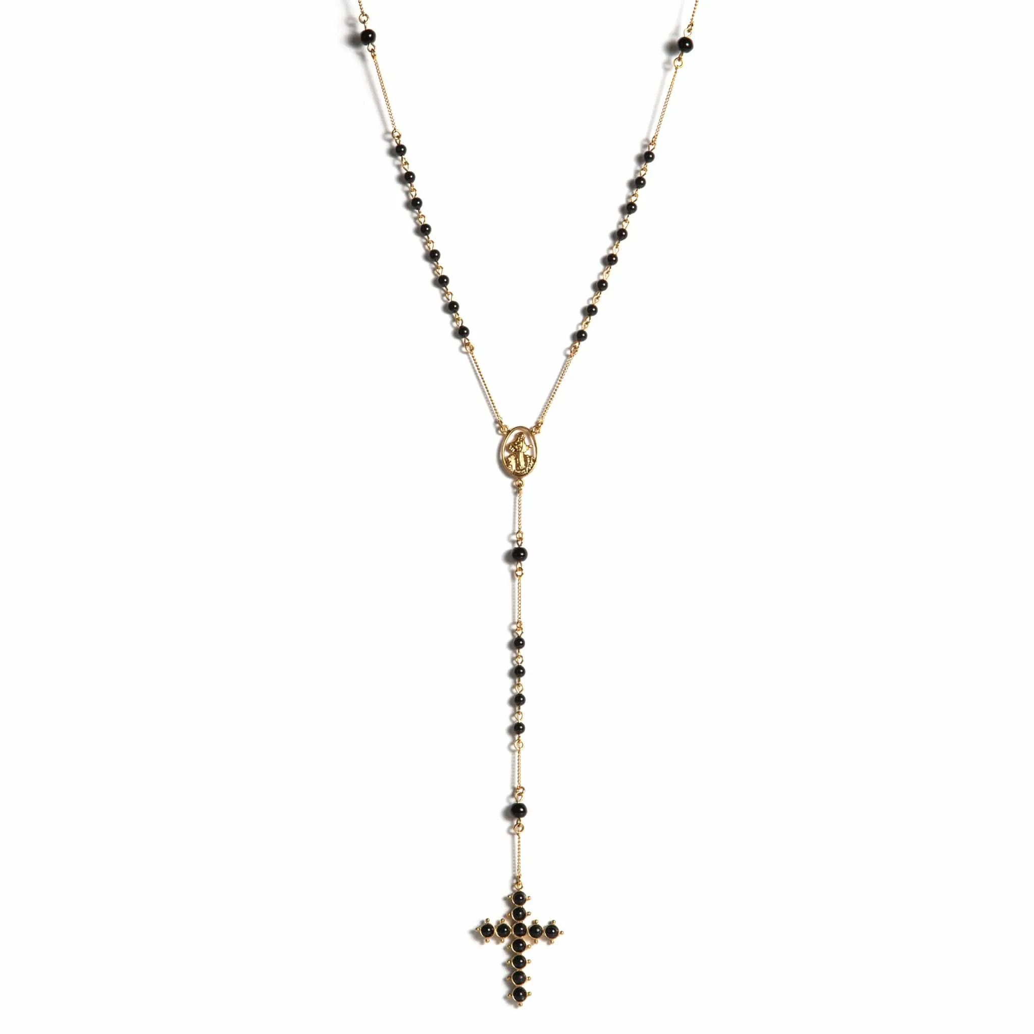 Saint Mia Rosary Style Necklace - Mystic Black Pearl