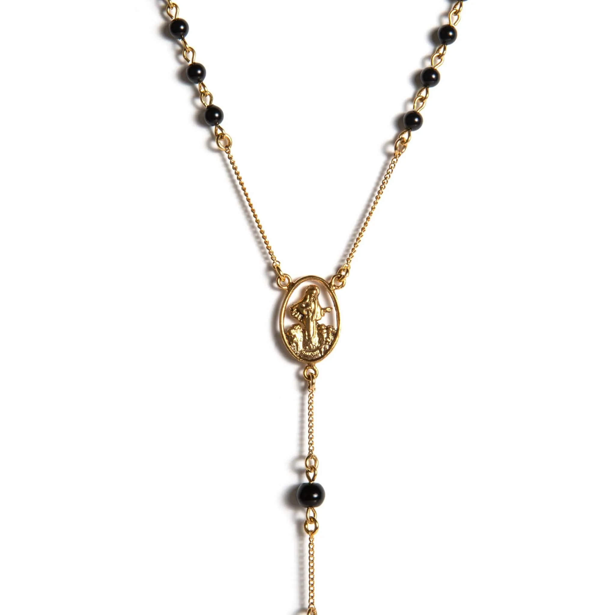 Saint Mia Rosary Style Necklace - Mystic Black Pearl