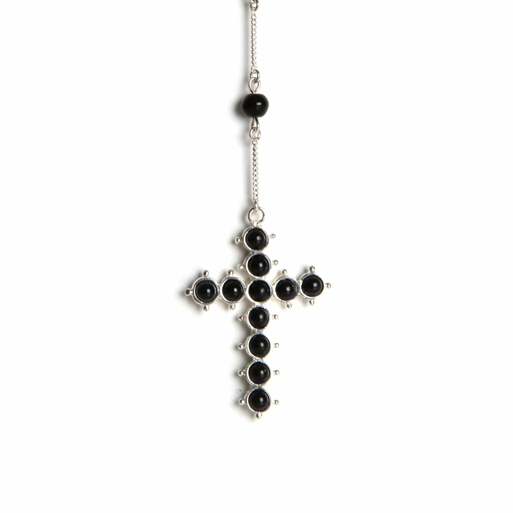 Saint Mia Rosary Style Necklace - Mystic Black Pearl