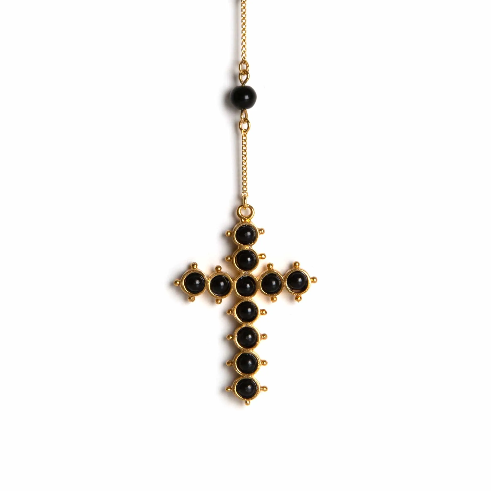 Saint Mia Rosary Style Necklace - Mystic Black Pearl