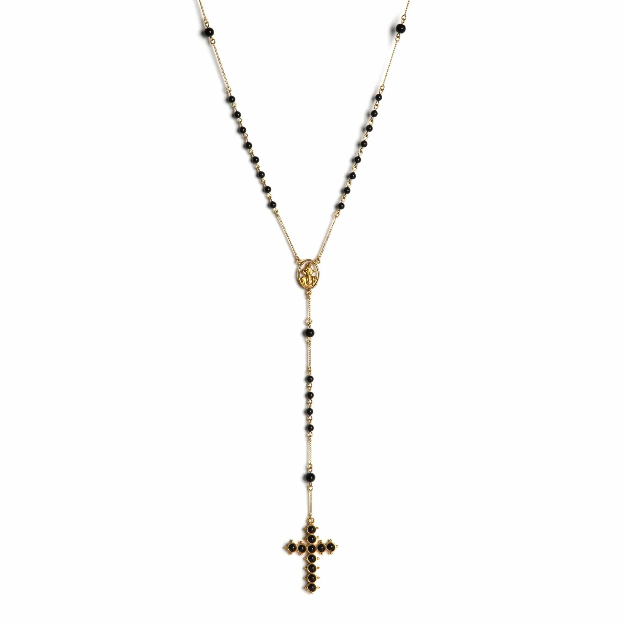 Saint Mia Rosary Style Necklace - Mystic Black Pearl