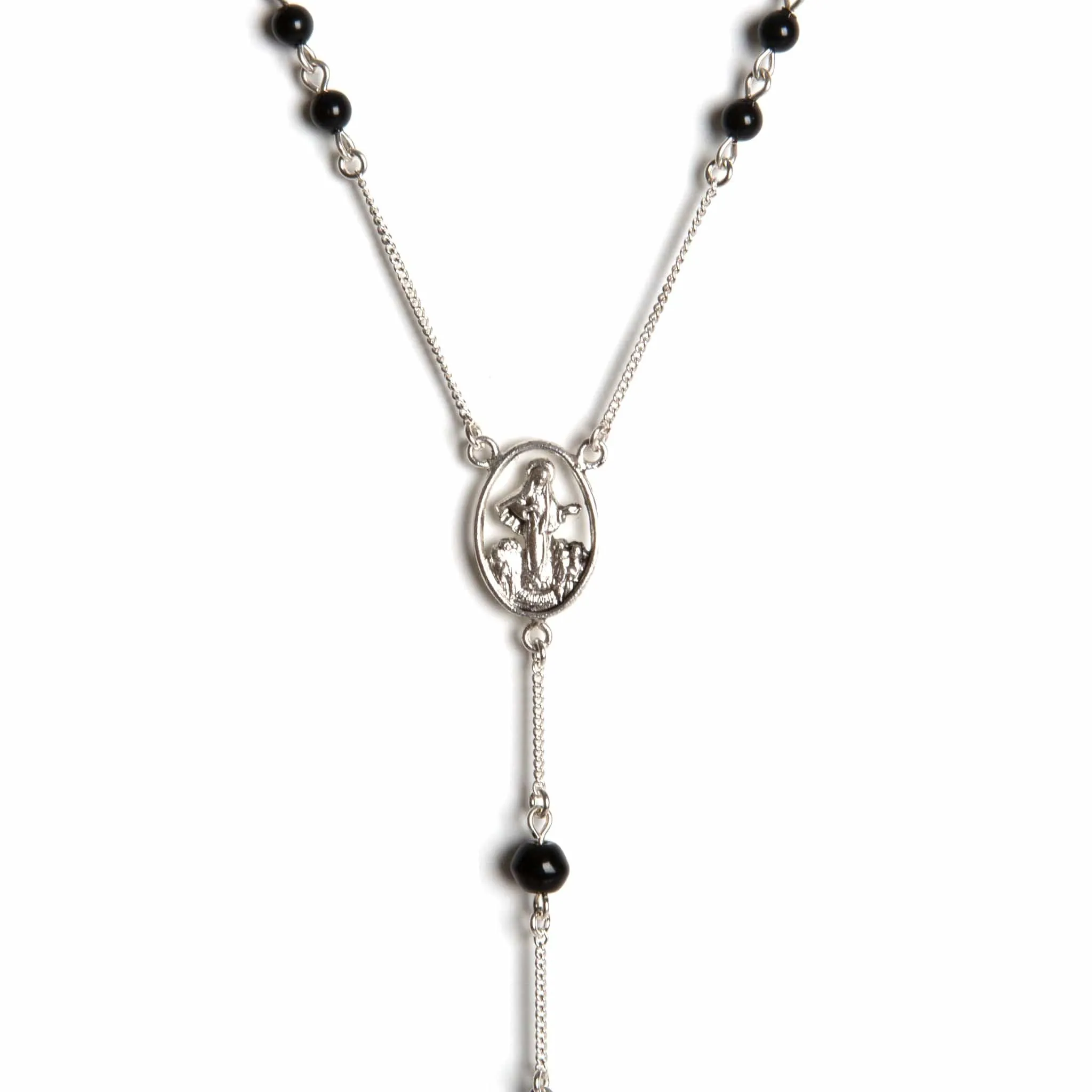 Saint Mia Rosary Style Necklace - Mystic Black Pearl