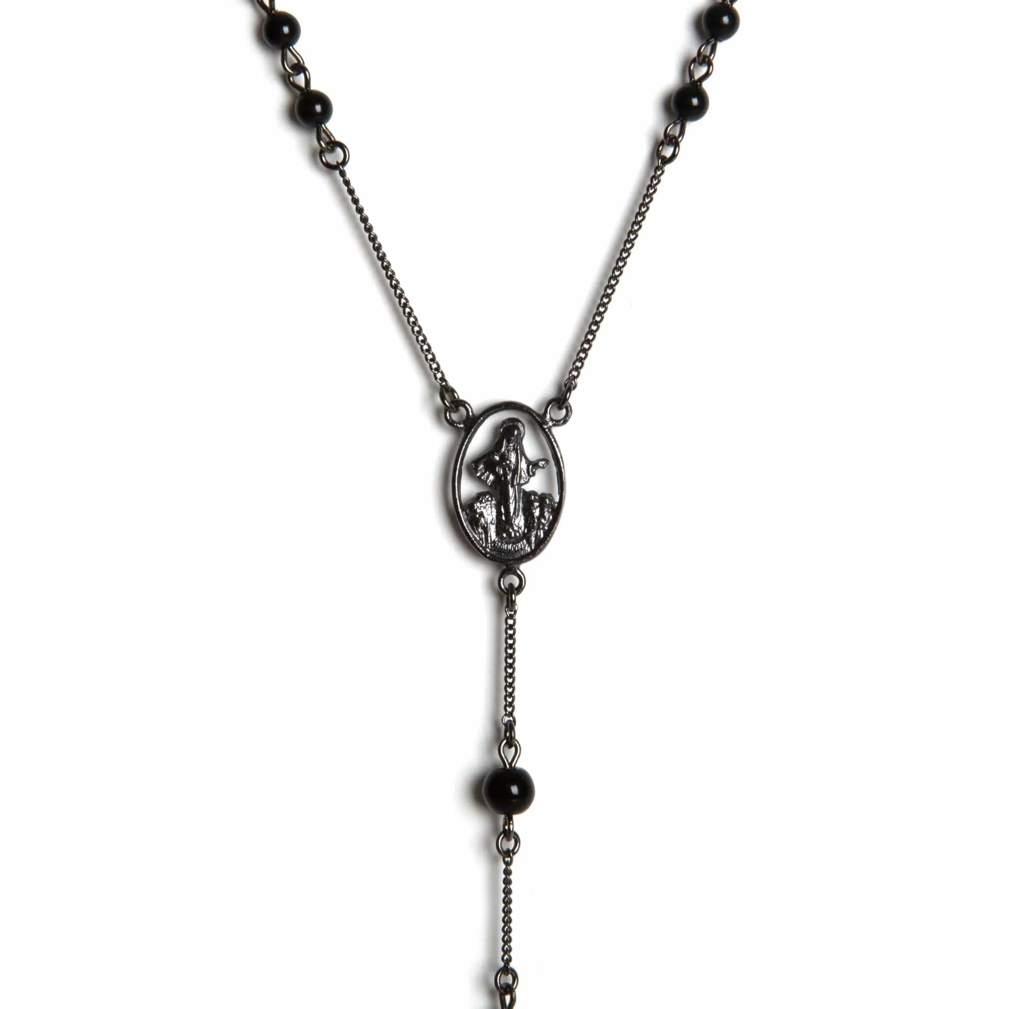 Saint Mia Rosary Style Necklace - Mystic Black Pearl