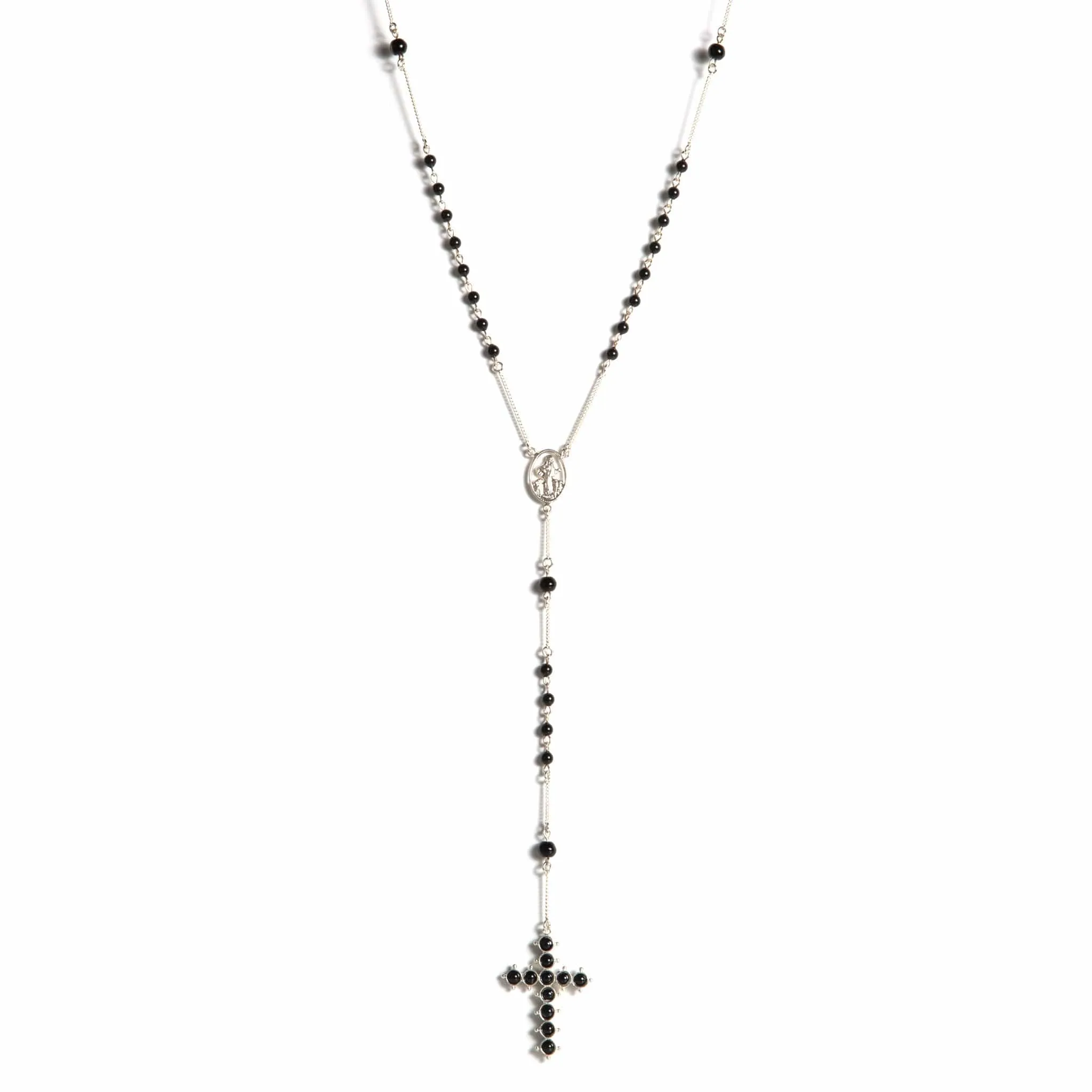 Saint Mia Rosary Style Necklace - Mystic Black Pearl