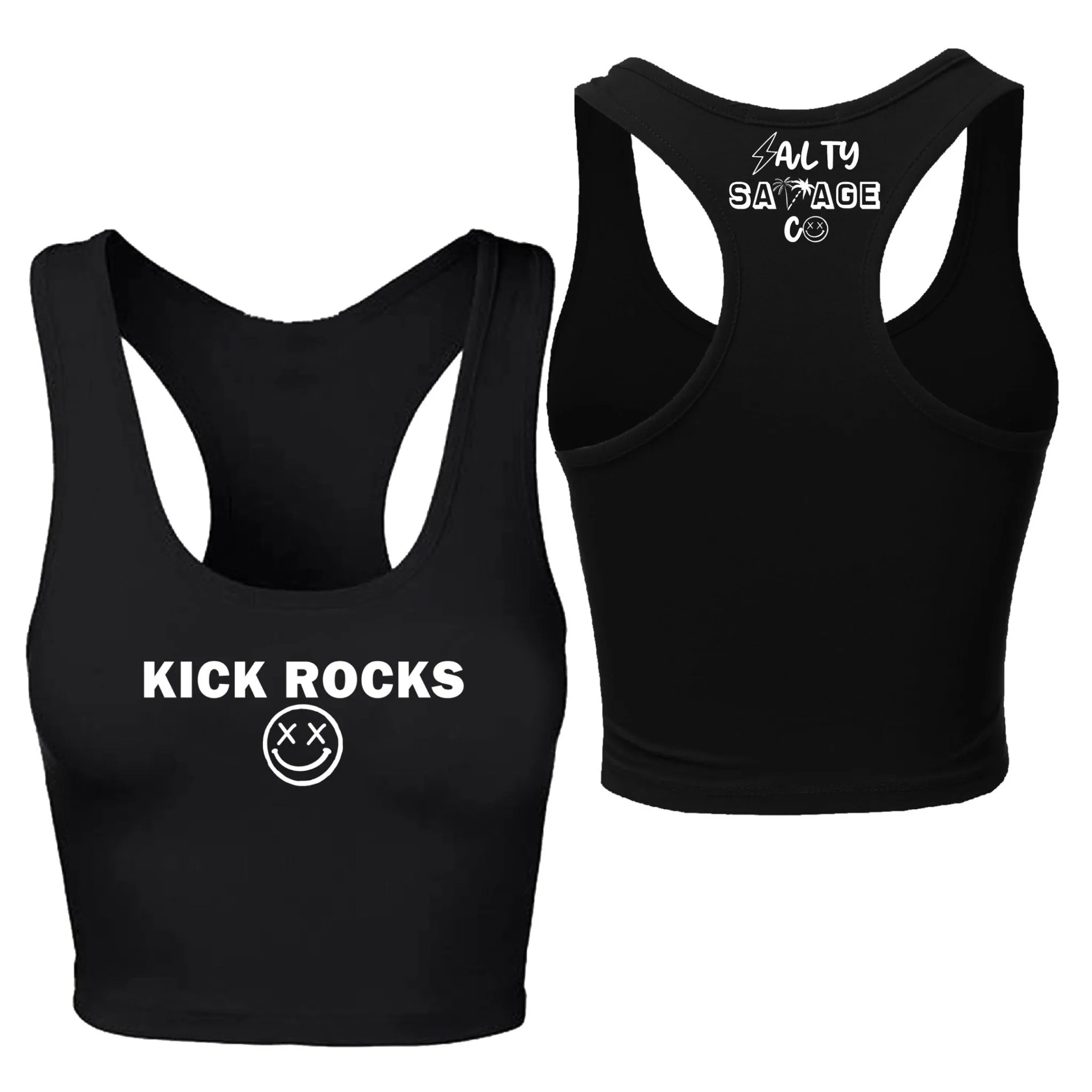 Salty Savage Ladies "Kick Rocks" Cropped Racerback Tank