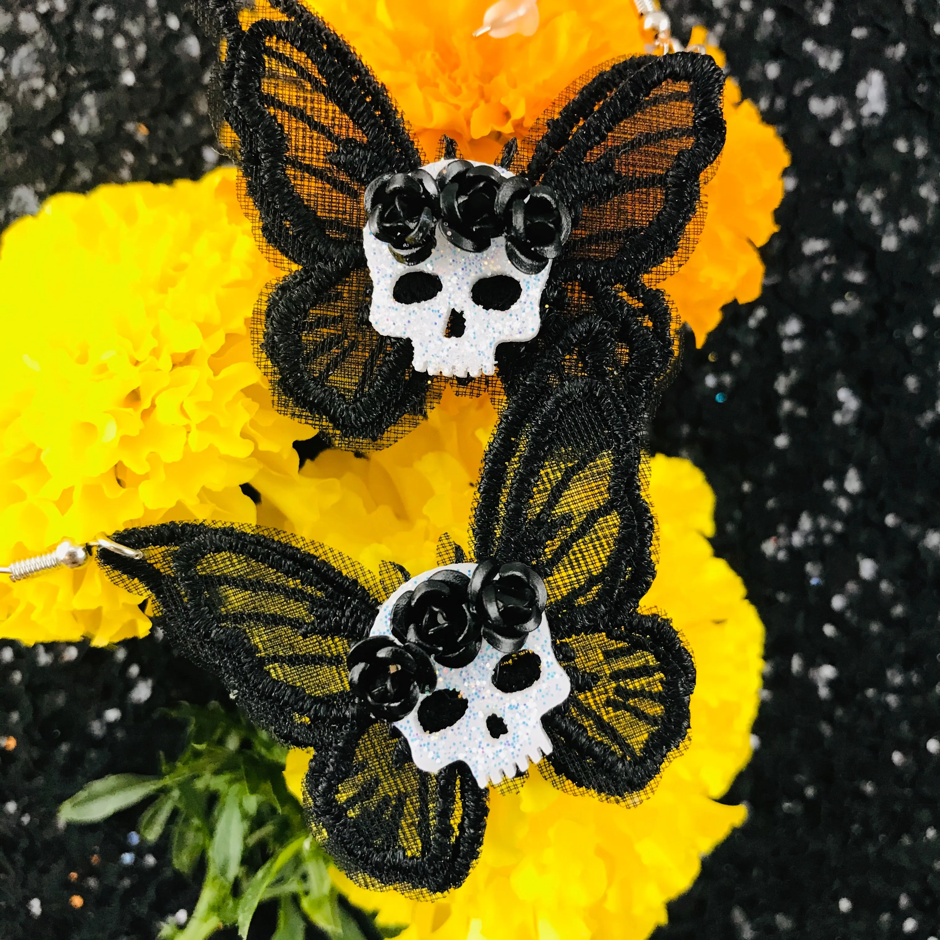 Santa Muerte Moth Earrings