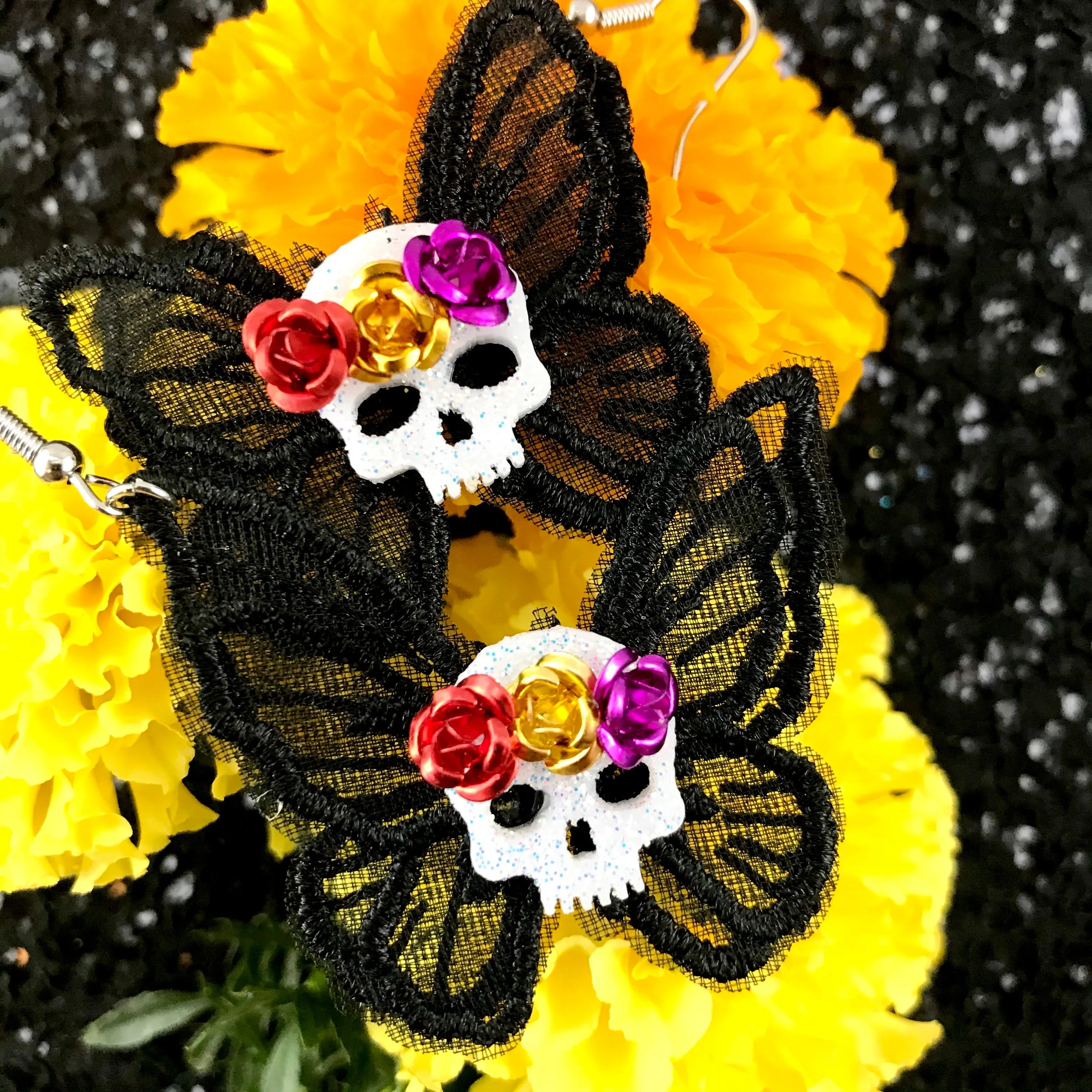 Santa Muerte Moth Earrings