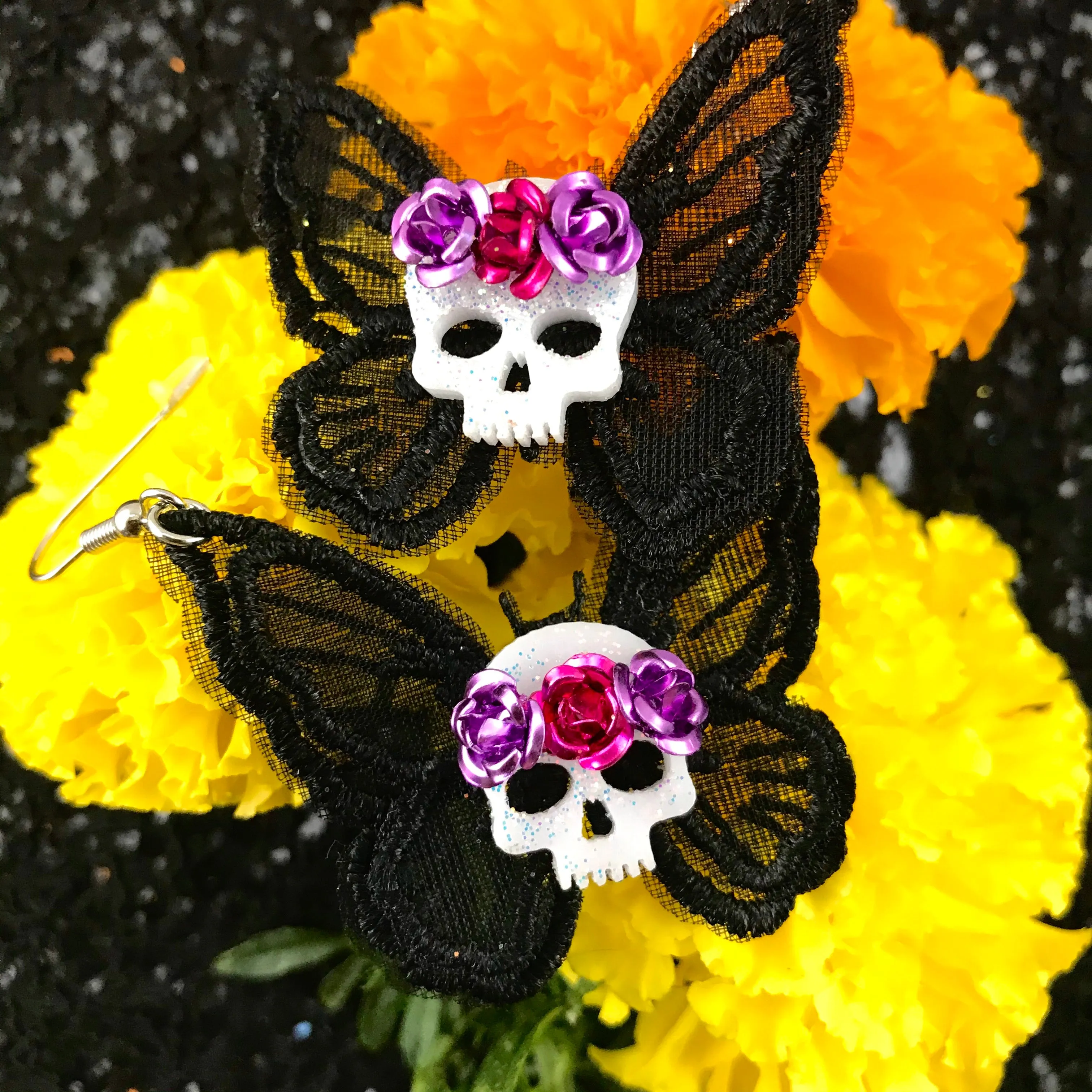 Santa Muerte Moth Earrings