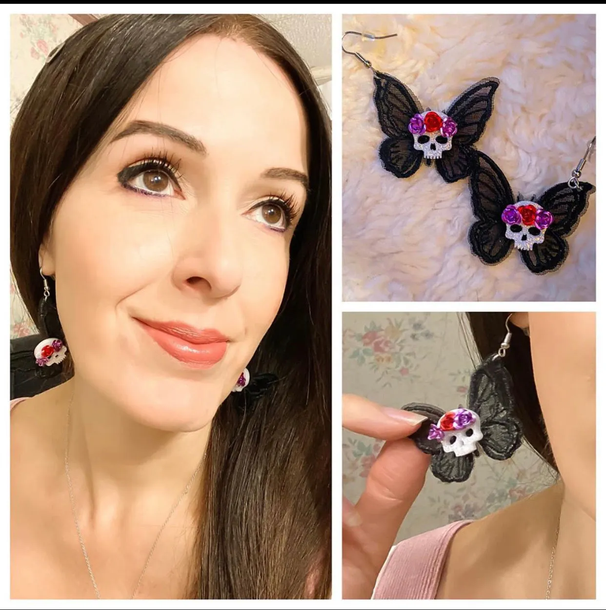 Santa Muerte Moth Earrings