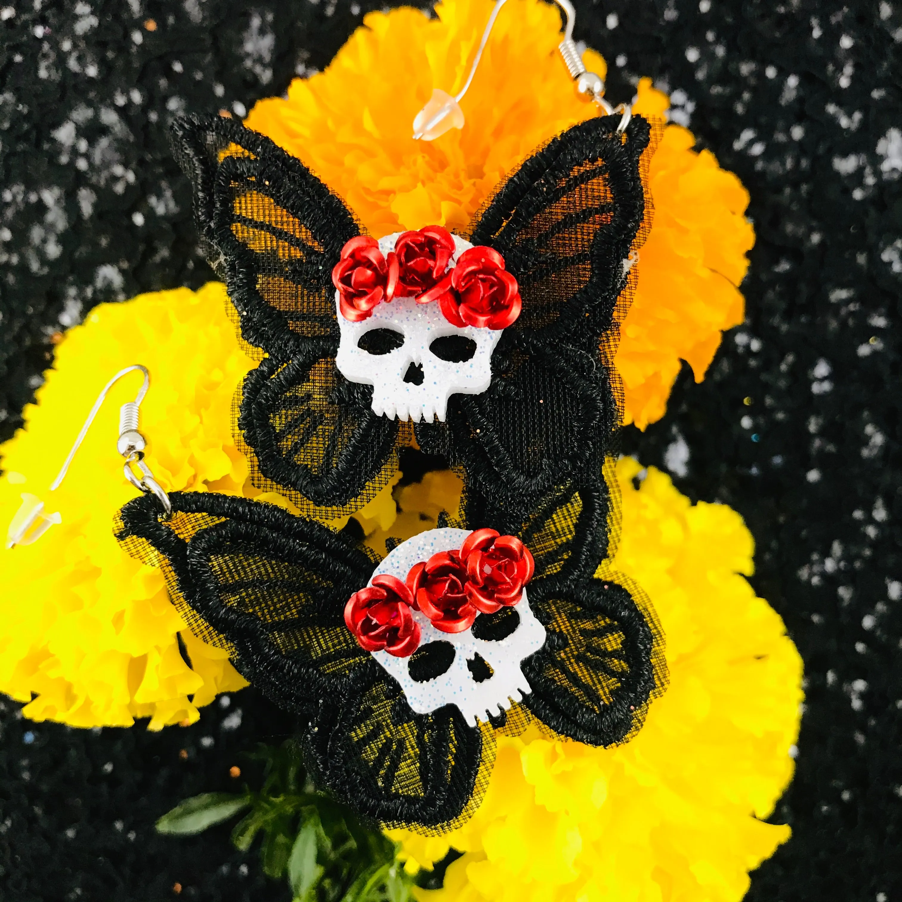 Santa Muerte Moth Earrings